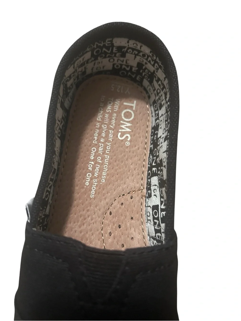TOMS Kids Classic Black Canvas Slip-On Shoes Size 12.5 Youth